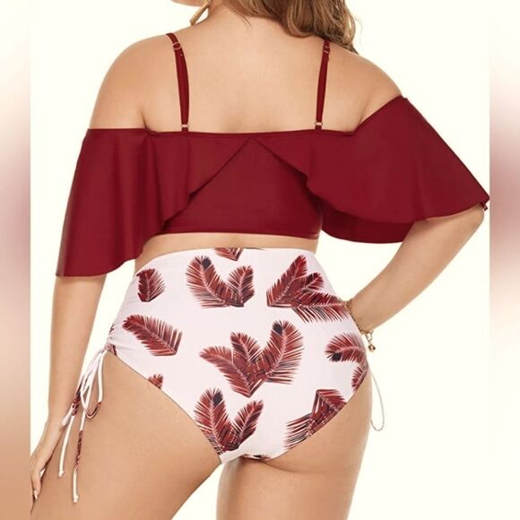 Plus Size Colorblock Tropical Print Drawstring Bikini Set sz 3X - Picture 4 of 10